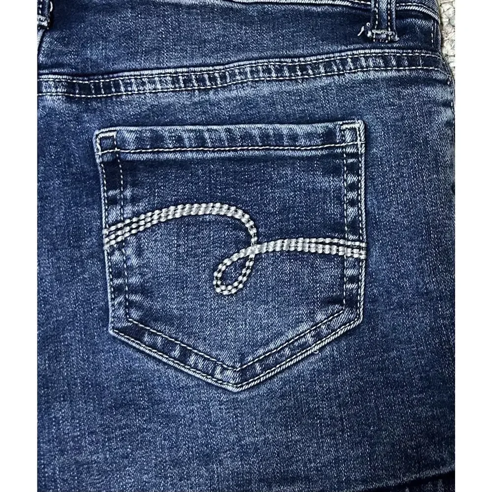 Justice Girls Denim Dark Blue Jean Shorts Size 12 Rolled Cuff Faded